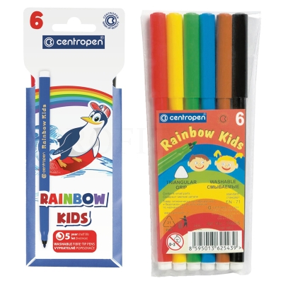 Фломастеры Centropen "Rainbow Kids", 06цв., трехгранные, смываемые