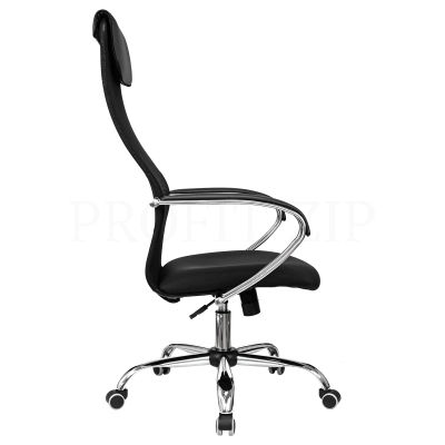 Кресло руководителя Helmi HL-E87, CH, спинка сетка черная/экокожа, сиденье ткань черная, хром, механ