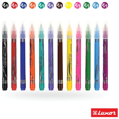 Фломастеры с кистевым пишущим узлом Luxor "Color Brush", 12цв., смываемые