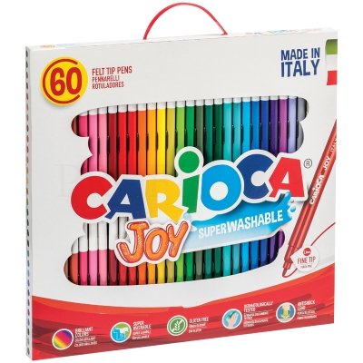 Фломастеры Carioca "Joy", 60шт., 30цв., смываемые, пластиковая ручка